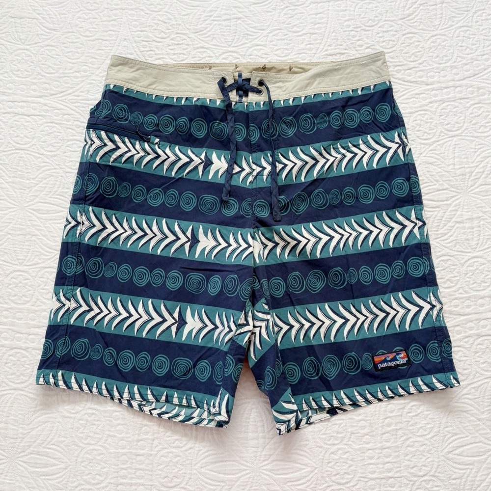 Patagonia Men's Stretch Wavefarer Boardshorts, Tree Rings Stone Blue Sz 36